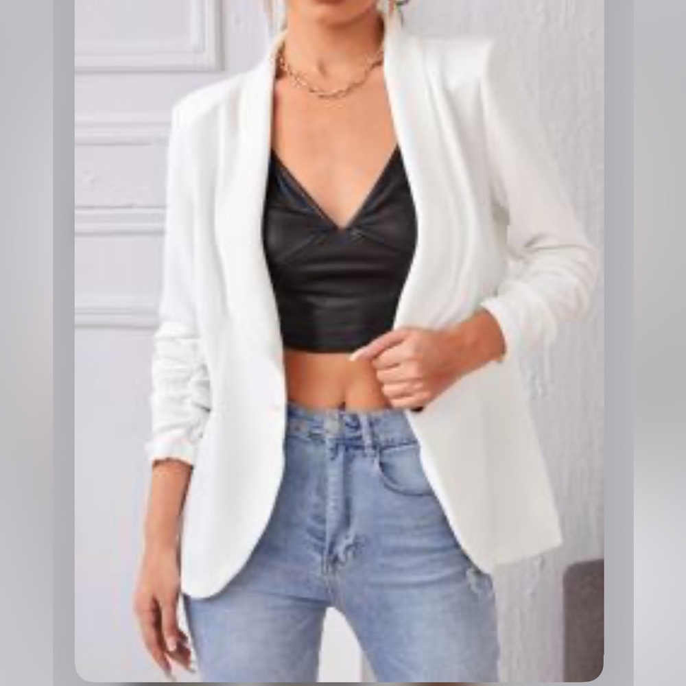 White Blazer with Ruched Sleeved